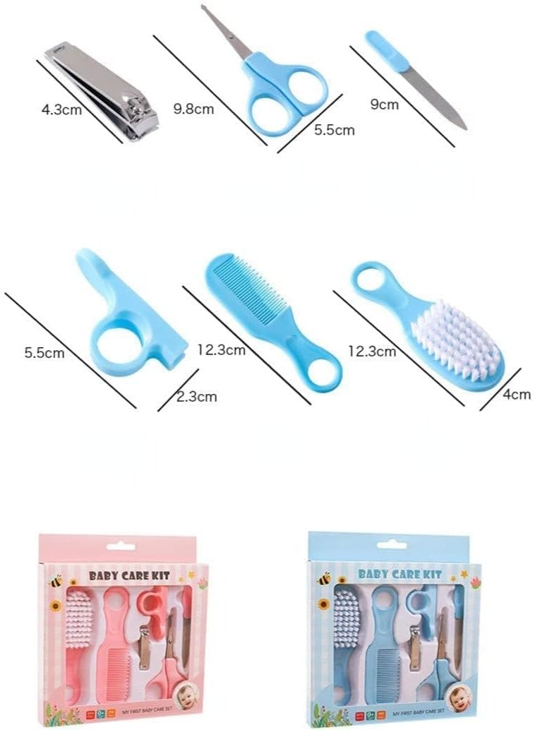 مجموعة العناية بالأطفال حديثي الولادة والأطفال مكونة من 6 قطع، تتضمن مقص أظافر للأطفال، ومقص، وفرشاة شعر، ومشط، ومجموعة للعناية بالأظافر والشعر مع حقيبة تخزين (أزرق) - Image 2